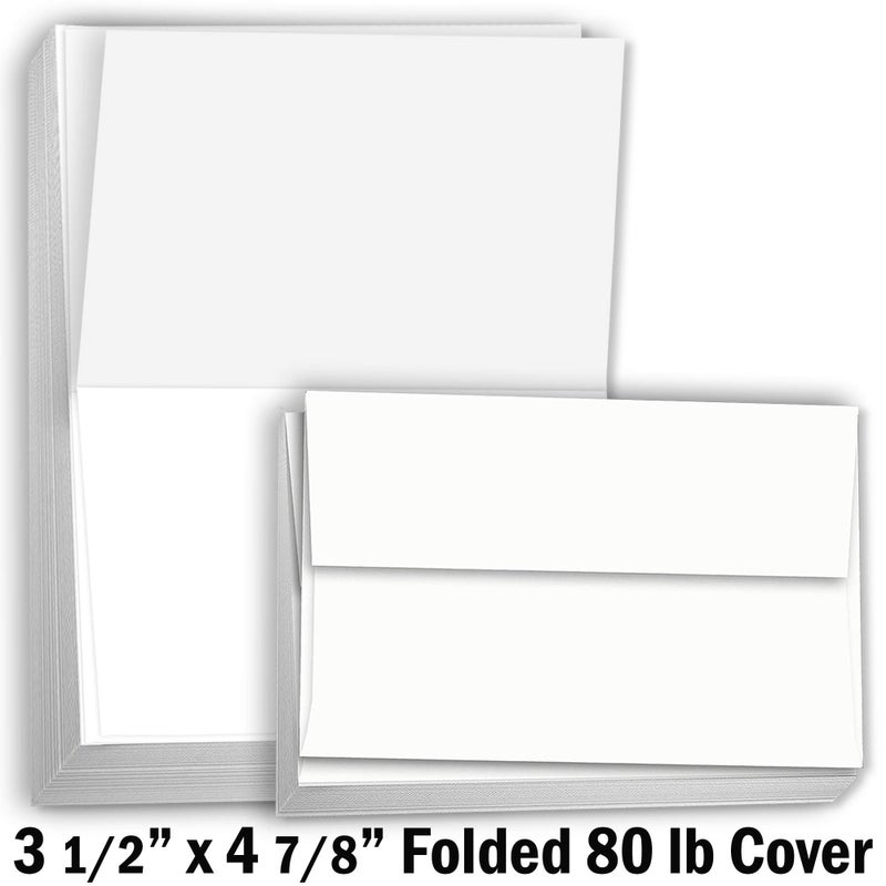 Hamilco Card Stock Folded Blank Cards with Envelopes 3 1/2 x 4 7/8" Scored White Cardstock Paper 80lb Cover - 100 Pack - Image 2